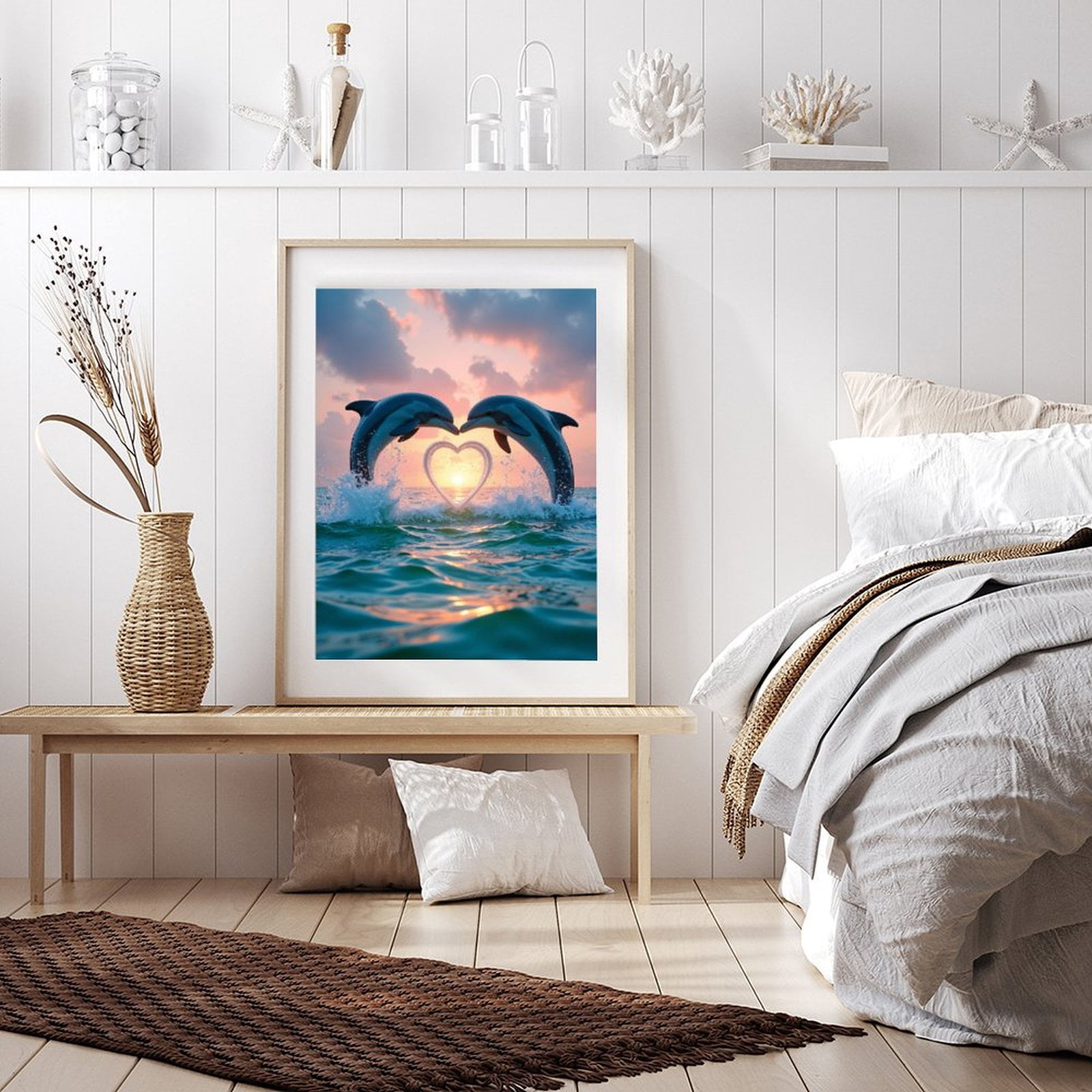 Diamond Art Kit for Adults, Dolphins Sunset Heart Ocean Love