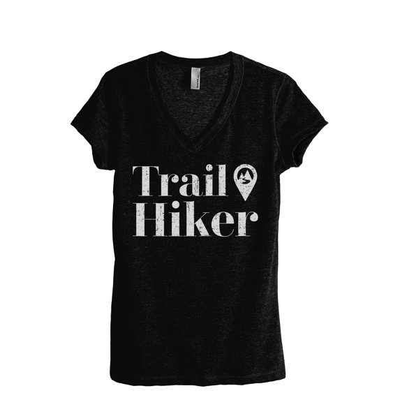 Trail Hiker Women's Fashion Relaxed V-Neck T-Shirt Tee Heather Black 2X-Large