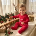 thumbnail image 5 of Cjfdfy Newborn Baby Girls Boy Christmas Fall Outfit My First Christmas Footed Romper Long Sleeve Waffle Knit Jumpsuit Infant Cute Christmas Fall Winter Clothes 0-12M, 5 of 9