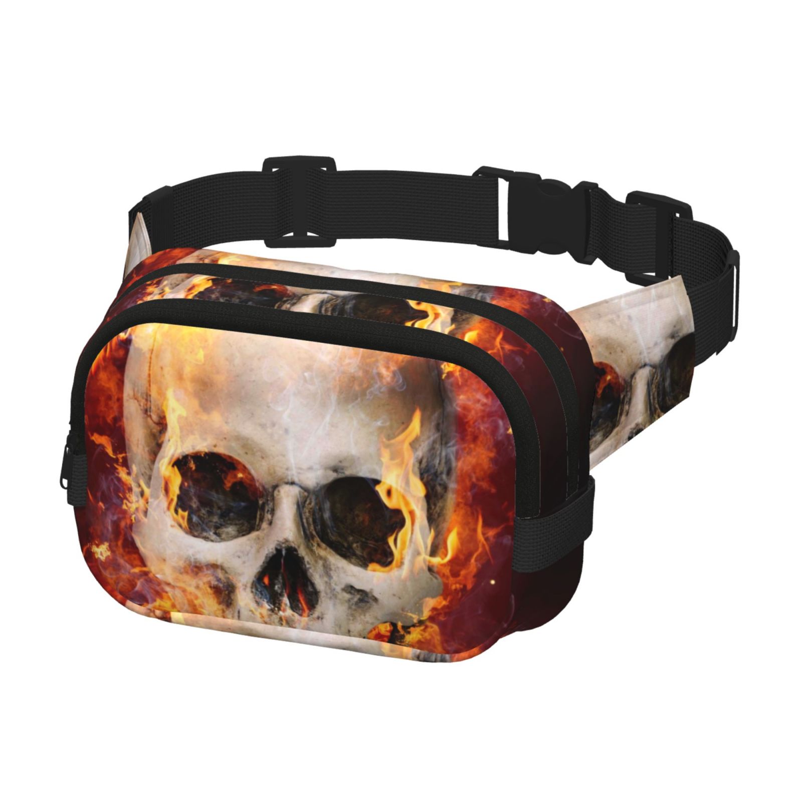 Picia Satanic Skull Print Square Double-Layer Waist Bag Mini Adjustable Waist Belt Bag Exercise Running Travel Hiking