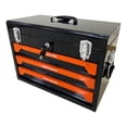 thumbnail image 4 of 20'' Portable 3-Drawer Steel Toolbox, 4 Layers of Tools with Metal Latches, with Top Storage Tray and carrying Handle, Multi-Function Tool Storage for Garage, Home, or Workbench ,Black&Orange, 4 of 9