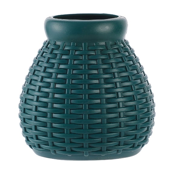 COM1950s Vase for Home Decor, Woven Plastic Wrapped Vase for Living Room, Farmhouse Style Centerpiece for Fresh or Dried Flowers, Small Decorative Accent for Kitchen Shelf Tabletop