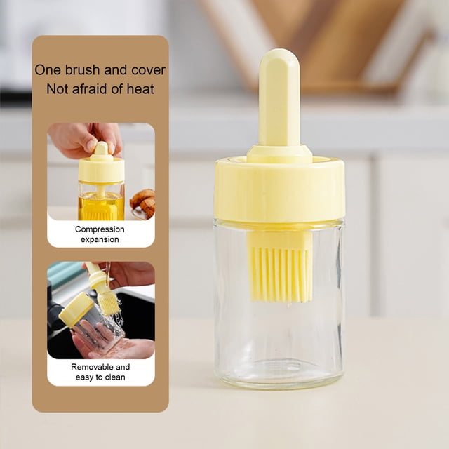 Brosse à Huile avec Bouteille, Brosse à Huile Ménagère Bouteille d'Huile avec Bouteille Outil de Barbecue Intégré Brosse Ressort Brosse Rétractable Bouteille d'Huile