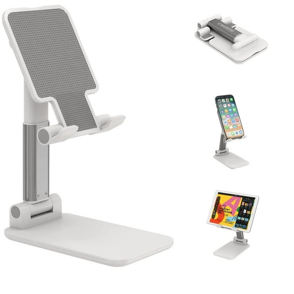 Cell Phone Stand, Adjustable Angle Height Phone Stand for Desk, Foldable Aluminum Desktop Phone Holder, Tablet Stand Compatible for Cell Phone/Tablet (White)
