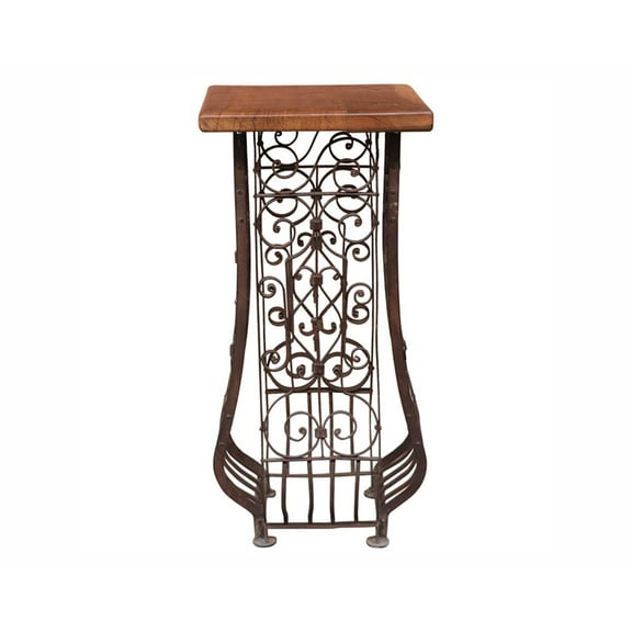 Entryway Living Metal Accent Iron Table | Distressed Brown Solid Wood Side Table | Farmhouse Style Vintage Table With Iron Pedestal Grills