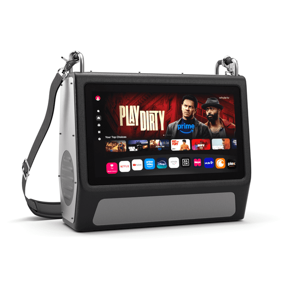 Viewzio Portable TV Entertainment System, 15.6" 1080p Display, Smart TV and Google Play, 60W Audio | Up to 12 Hours Playback | HDMI Ports, Built-in Battery for Outdoor, Camping, Travel