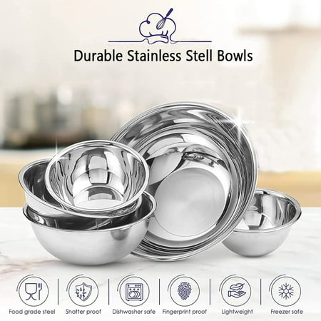 

Yirtree Stainless Steel Mixing Bowls Cake Salad Food Heat Insulation Holder Kitchen Tool - Easy To Clean Nesting Bowls for Space Saving Storage Great for Cooking Baking Prepping