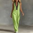thumbnail image 6 of VBVC Women's Sleeveless V-Neck Wide Leg Jumpsuit, Summer Zipper Palazzo Pants For Women, Ladies' Stand Collar Boho One Piece Outfit with Pockets,Green,S-2XL, 6 of 6
