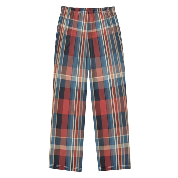 Ttyddzy Blue Checkered Pattern Printed Boy's Pajama Pants, Cotton-like Modal for Spring/Autumn