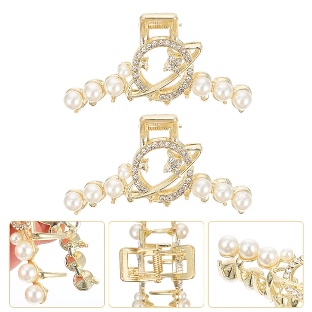 FONDOTIN 2Pack Hair Barrettes for Women with Rhinestone Hair Fixing for Weddings