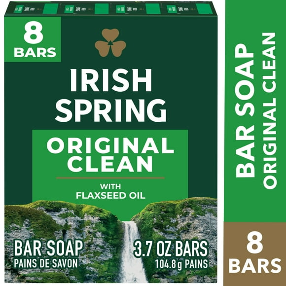 Irish Spring Bar Soap for Men, Original Clean Mens Bar Soap, 8 Pack, 3.7 Oz Soap Bars