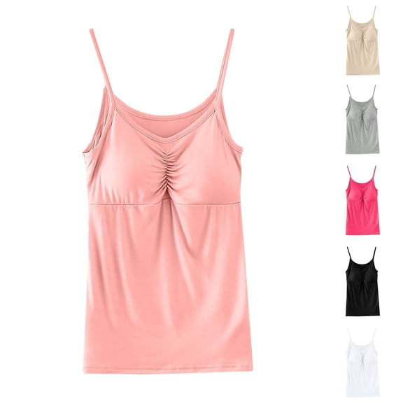YHAJDS Women's Plus Size Tank Tops Women Built in Bra Tank Tops Solid Color V Neck Padded Yoga Loose Top