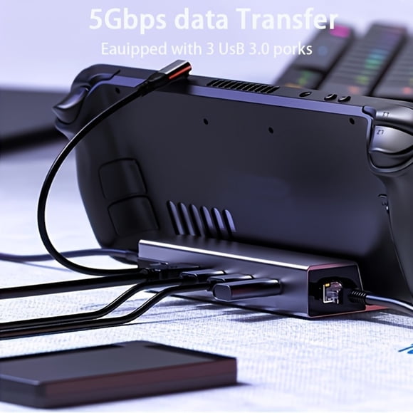 Steam Deck 6-in-1 Docking Station: Dual 4K@60Hz DisplayPort / 100W USB-C, Compatible with Ally / Legion Go / Gigabit Ethernet + 3×USB 3.0