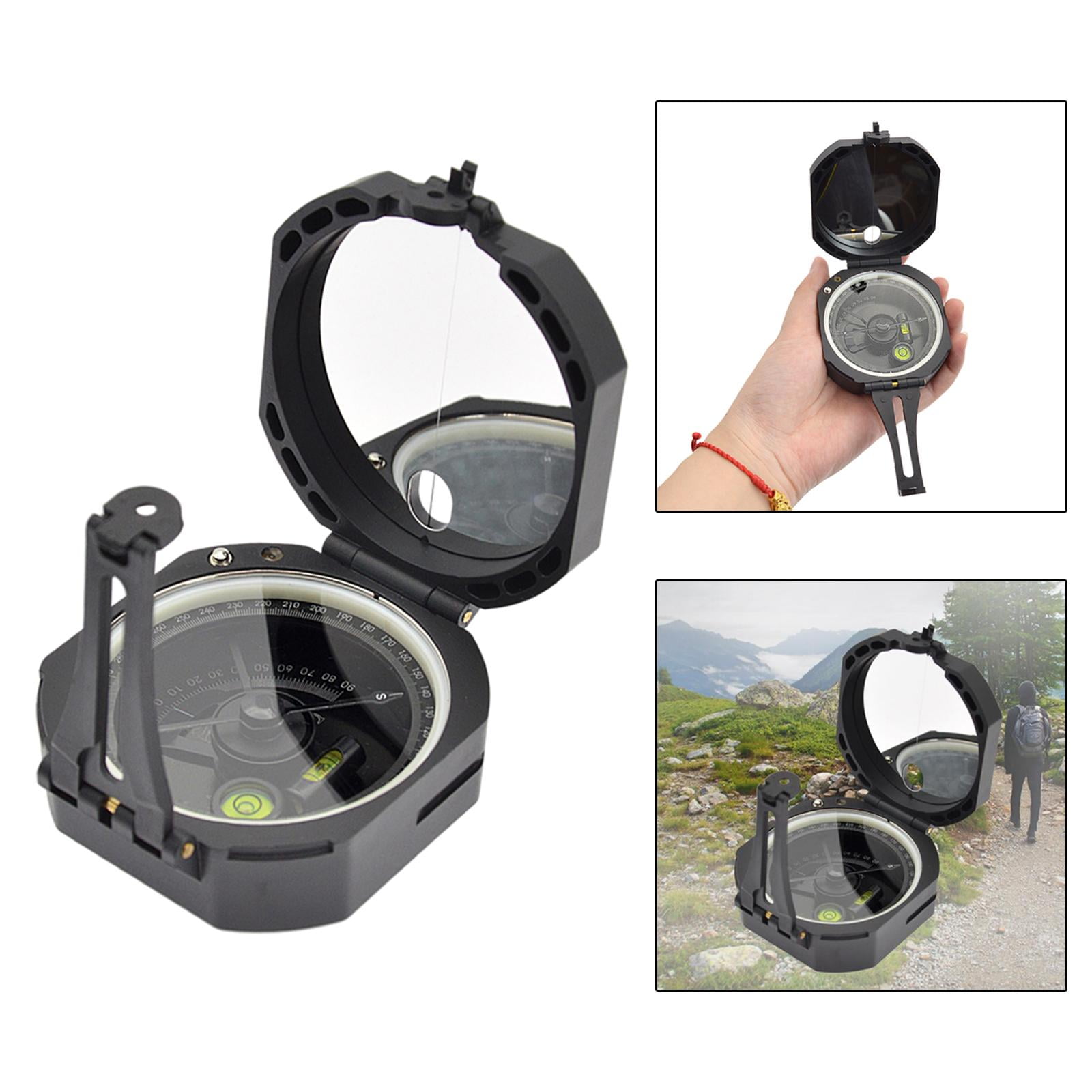 Wswqop Camping Compass Mirror with Pouch Lightweight Fluorescent for Hiking Backpacking