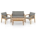 thumbnail image 2 of Costway 4 PCS Outdoor Furniture Set, Acacia Wood Frame Sofa Set with Rattan Seat, 2 of 10