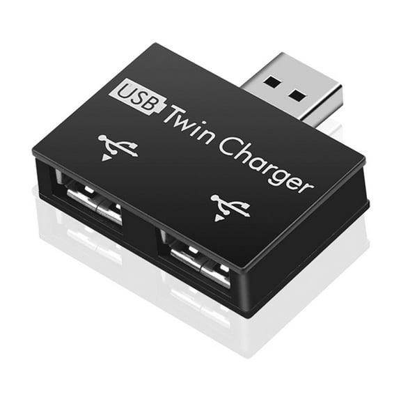 2X Portable Mini USB Hub to 2 Port Charger Hub Adapter USB Splitter Dual USB Charging Extender for Phone Computer Black
