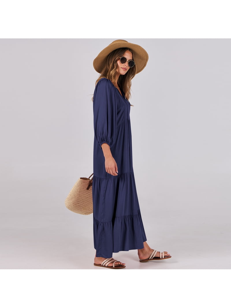 Luniro Boho Maxi Dresses for Women Floral Flowy Loose Fit 3/4 Sleeve Fall  Summer Wedding Guest Dress - Walmart.com