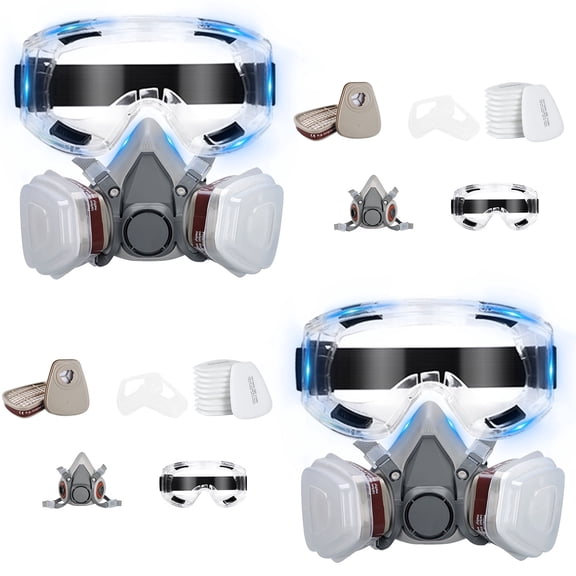 6200 Respirator Mask with Filters, Reusable Anti-fog Glass Gas Mask with Activated Carbon Filters Against Dust Organic Vapor, Ideal for Painting, Woodworking, Sanding, Spraying- (2 Pack)