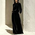thumbnail image 2 of Szluipve 2 Piece Sets for Women Velvet 2 Piece Matching Outfit High Neck Pleated Long Sleeve Blouse Top & High Waist Wide Leg Palazzo Pants Elegant Party Set with Pockets Black XL, 2 of 9