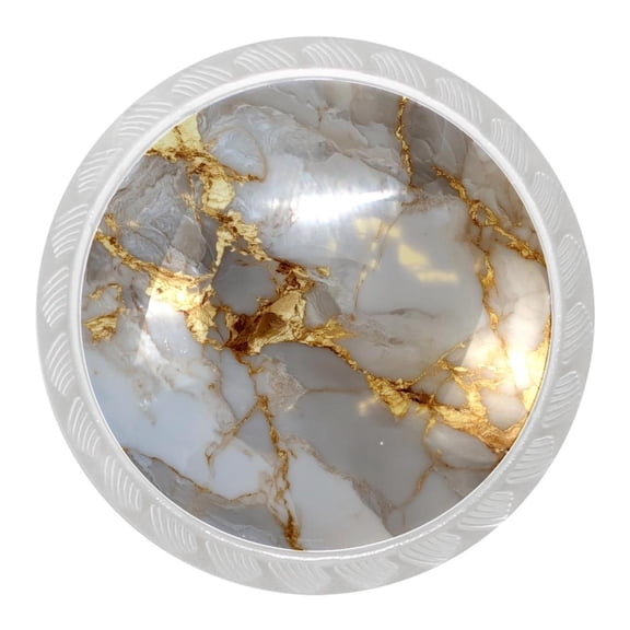 imobaby 4 Pcs Plastic Round Cabinet Knob Home Decor - Gold Texture Marble