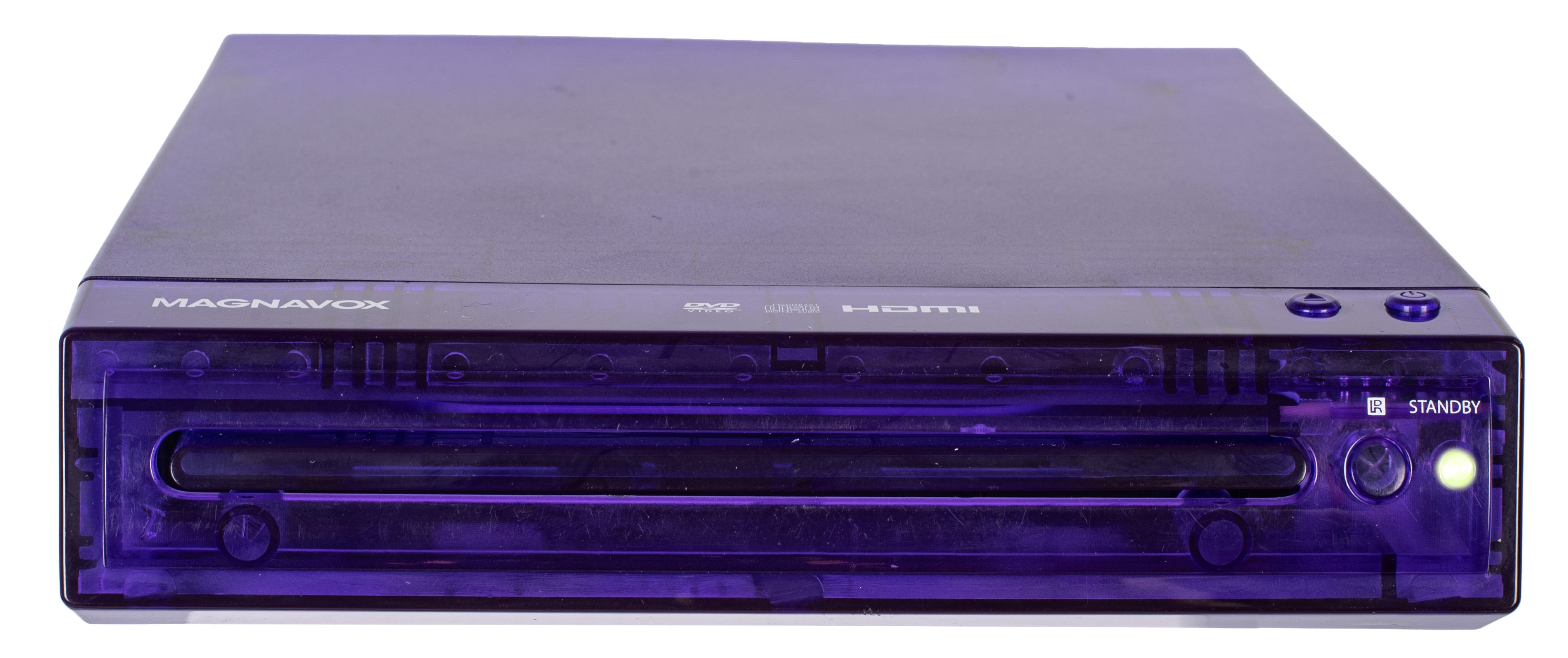 Magnavox Translucent DVD Player with HDMI Cable, Multi-Format DVD CD MP3 Player, HDMI Output, Remote Control, PAL/NTSC Compatible, 2 Channel Audio, Universal Power 100–240V, Purple