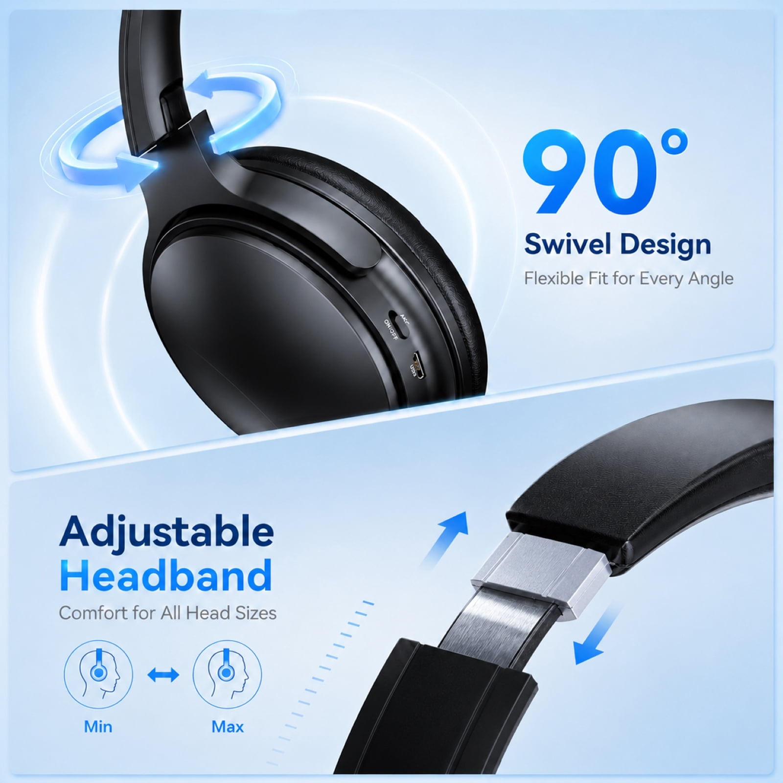 TOPVISION Active Noise Cancelling Headphones, Wireless Bluetooth 5.4 Headphones with Long Battery Life, Deep Bass, Built-in Mic, Over-Ear Headphones for Travel, Work, Compatible with iOS, Android, PC