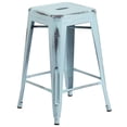 thumbnail image 3 of Commercial Grade 4 Pack 24" High Backless Distressed Green-Blue Metal Indoor-Outdoor Counter Height Stool, 3 of 9