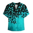 thumbnail image 5 of Fatuov Summer Button-Up Shirts for Women Short Sleeve V-Neck Floral Printed Blouses Loose and Fashionable Tops Blue L, 5 of 5