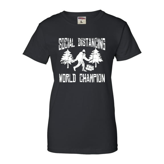 Womens Sasquatch Social Distancing World Champion Bigfoot T-Shirt