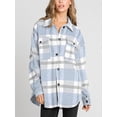 thumbnail image 4 of Women'S Flannel Plaid Shacket Fall Outfits Long Sleeve Button Down Shirts Jacket Coats with Side Pockets Light Blue M, 4 of 8