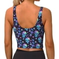 thumbnail image 3 of Lsque Skull Flower Blue Printed Women'S Sports Bra, Compression, Moisture Wicking, High-Impact Sports Bra For Women,Supportive sports bra-Large, 3 of 9