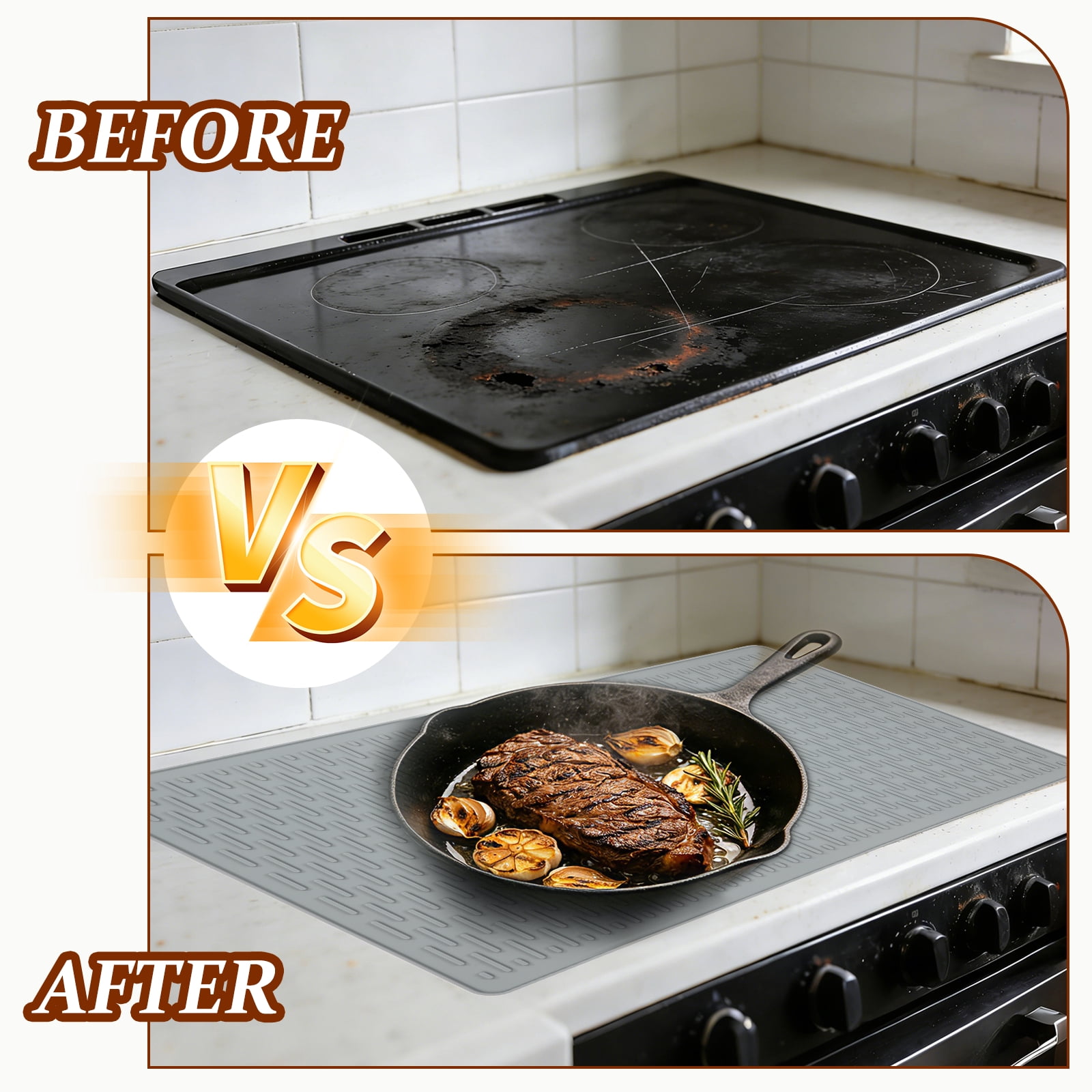 Uxcell Stove Top Covers for Electric Stove, 20 x 12  Inch Silicone Cooktop Protector Waterproof Oven Cover Dish Drying Striped Mats for Kitchen Glass Top, Stovetop, Oven, Grey