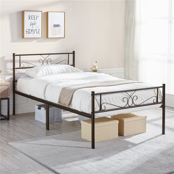 Yaheetech Graceful Scroll Platform Twin Bed with Headboard and