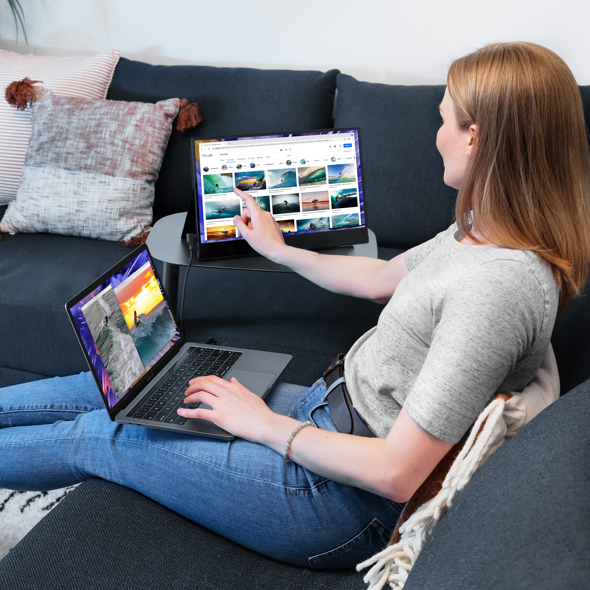 SideTrak Solo Portable Monitor Freestanding Touchscreen 17" FHD 1080P LED IPS Screen with Kickstand |Compatible with Mac, PC, Chrome | Powered by USB-C or Mini HDMI | Built-in Speakers & HDR Mode