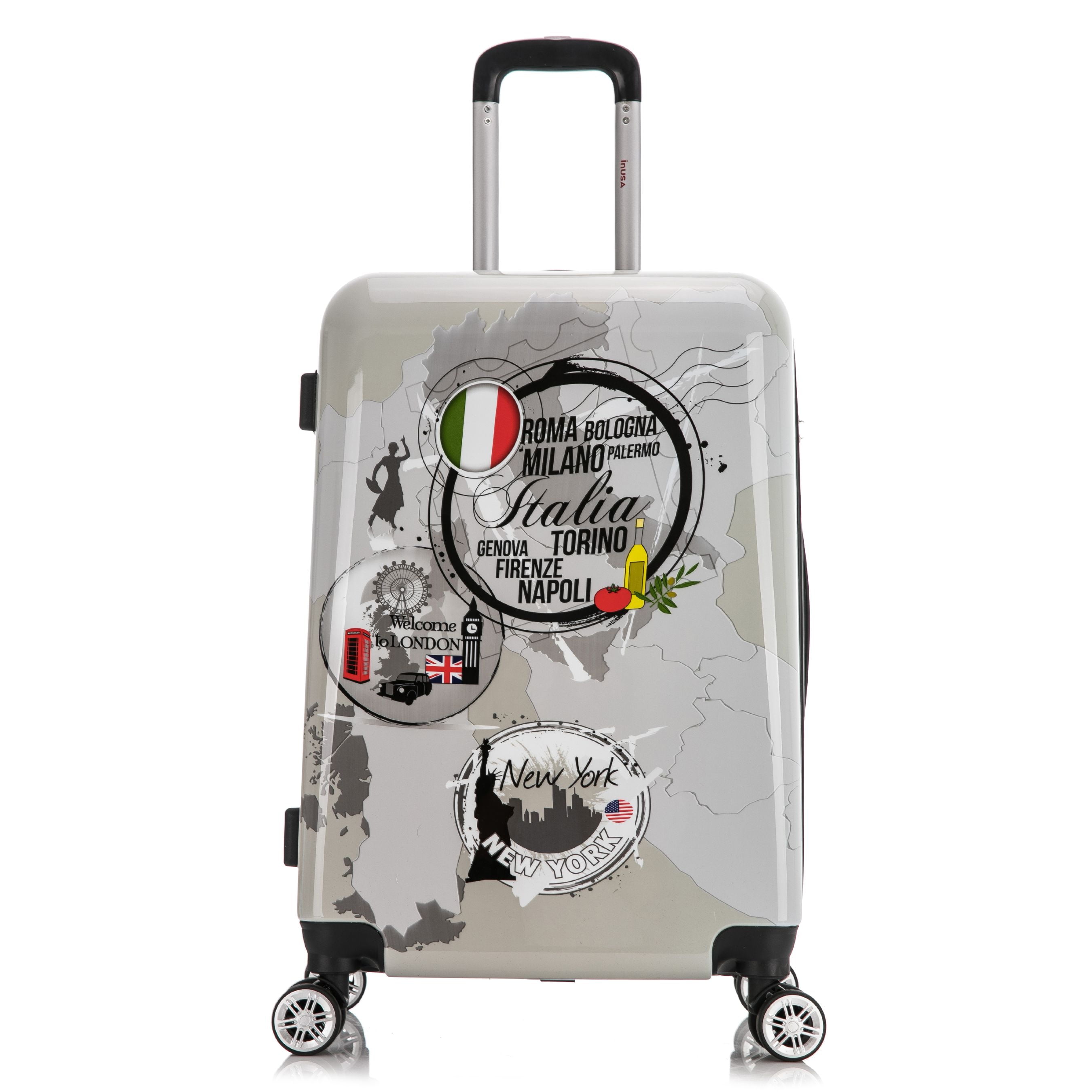 InUSA Print 24" Hardside Checked Luggage with Spinner Wheels, Handle and Trolley, World