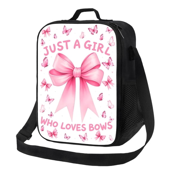 Pink Bow Lover Lunch Bag Insulated Thermal Lunch Box with Shoulder Strap & Handle for Women and Men
