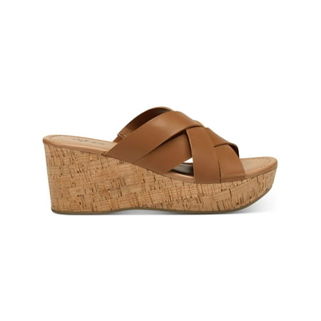 

STYLE & COMPANY Womens Brown 1-1/2 Platform Comfort Woven Violettee Round Toe Wedge Slip On Heeled Sandal 7.5 M