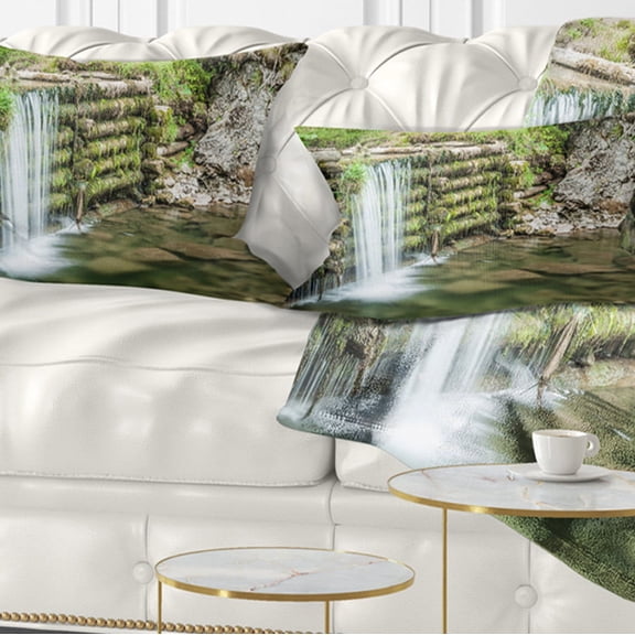 Designart Fabulous Man made Waterfall - Landscape Printed Throw Pillow - 12x20