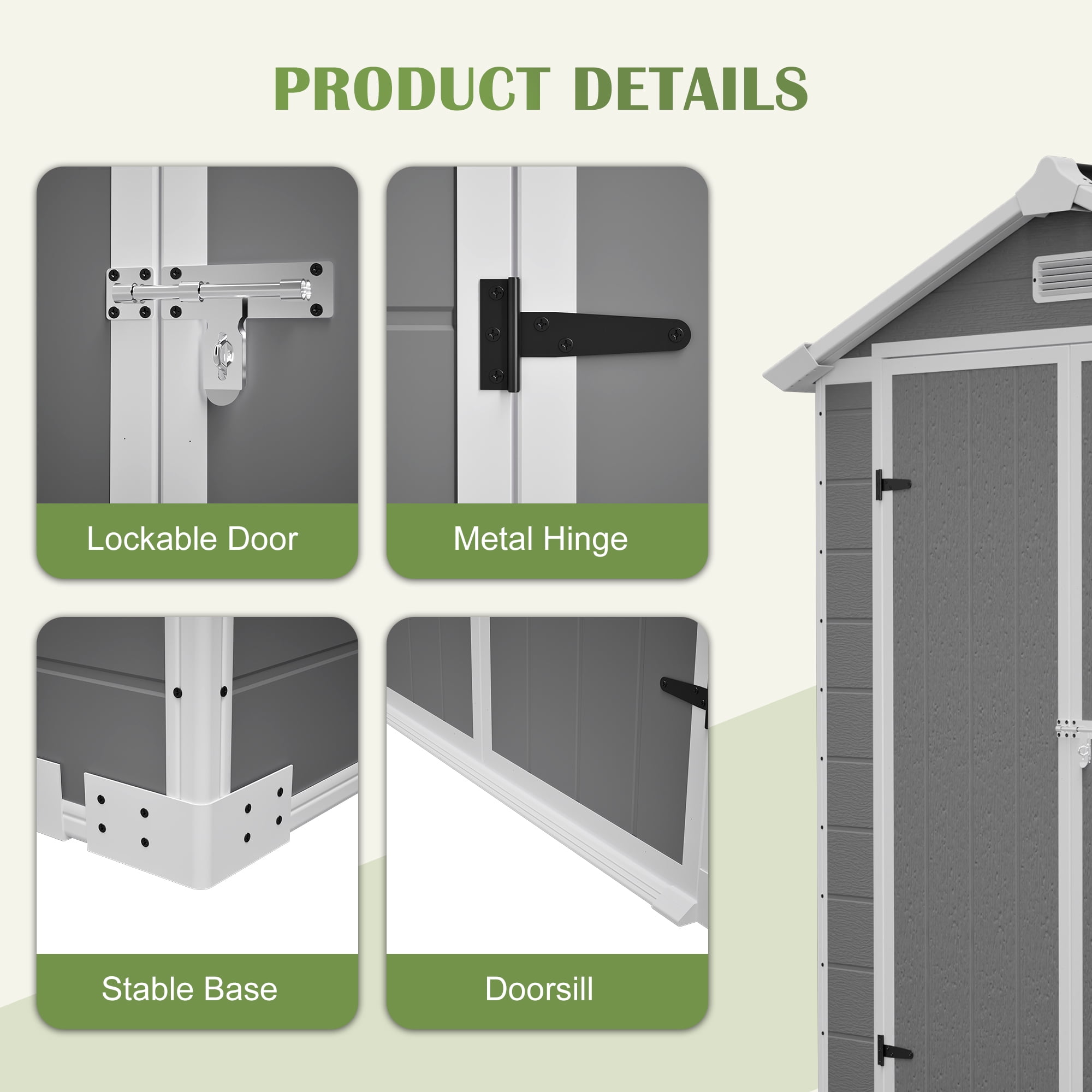 LZBEITEM 6' x 6' Plastic Outdoor Storage Shed with Floor, Resin Tool Shed Heavy Duty with Window and Lockable Door, Colorfast, for Garden Backyard 32 sq.ft