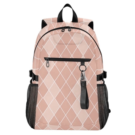 JIALIOU 14 Laptop Backpack Waterproof Airline Approved Stylish Casual Daypack for Travel Business College Work Rose Beige Block
