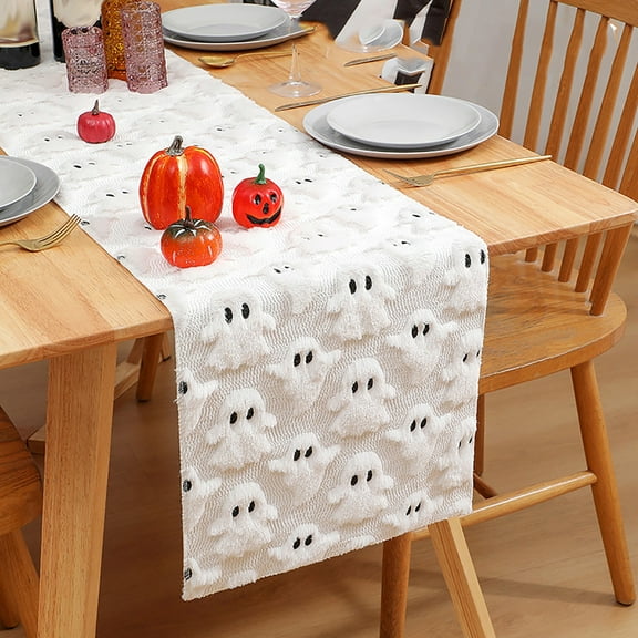 White Ghosts Halloween Table Runner Fall Kitchen Dining Runners Halloween Table Decorations for Indoor Outdoor Home Party Decor, 13 x 72 Inch
