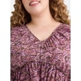 thumbnail image 2 of Terra & Sky Women's Plus Size Long Sleeve Mini Peasant Dress, 2 of 4