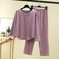 thumbnail image 2 of Lopecy-Sta Pajamas for Women 2 Piece Lounge Set Long Sleeve Sleepwear Comfy Fuzzy Pjs Crew Neck Nightwear for Home Wear, 2 of 9