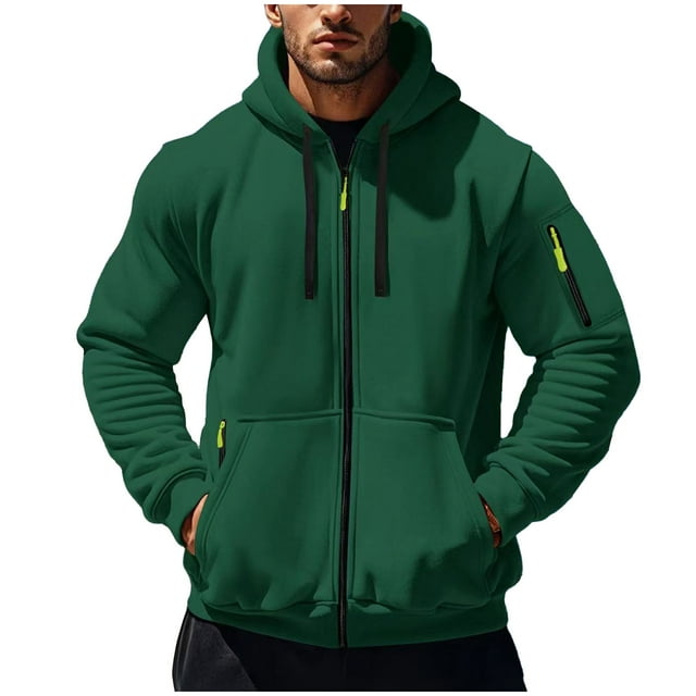 WRKEKC Veste Décontractée pour Hommes à Capuche Légère Manches Longues Poche Zippée Vêtement Polyvalent pour les Trajets Urbains et les Sorties de Fin de Semaine en Couleur Unie Vert 3TG