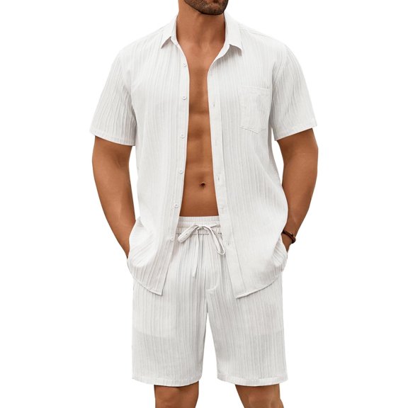 COOFANDY Men's Summer Short Sets Vacation Outfit Casual Button Down Shirt Beach Wedding Attire