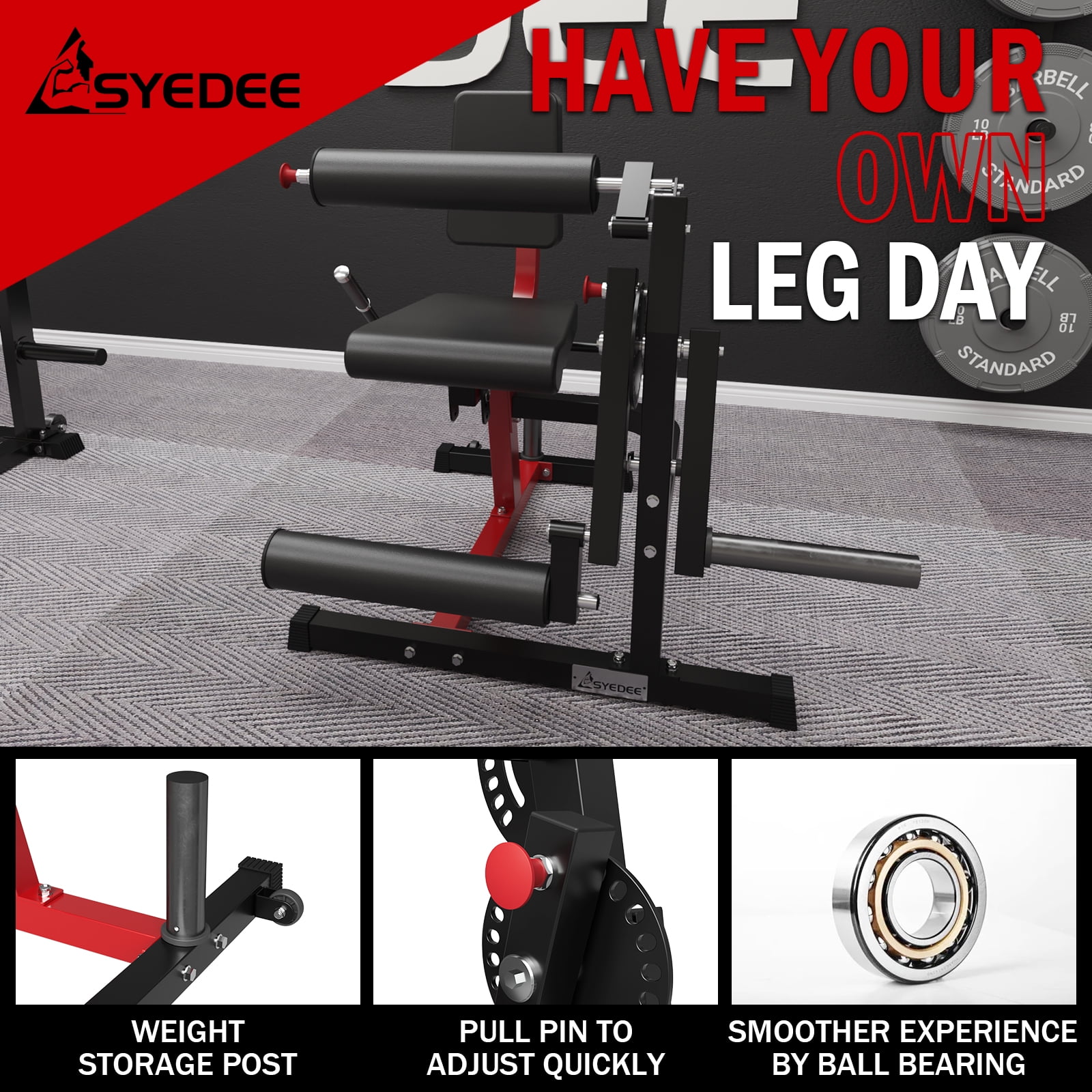 syedee Leg Extension and Curl Machine, Lower Body Special Leg Machine, Adjustable Leg Exercise Bench with Plate Loaded, Leg Rotary Extension for Thigh, Home Gym Weight Machine