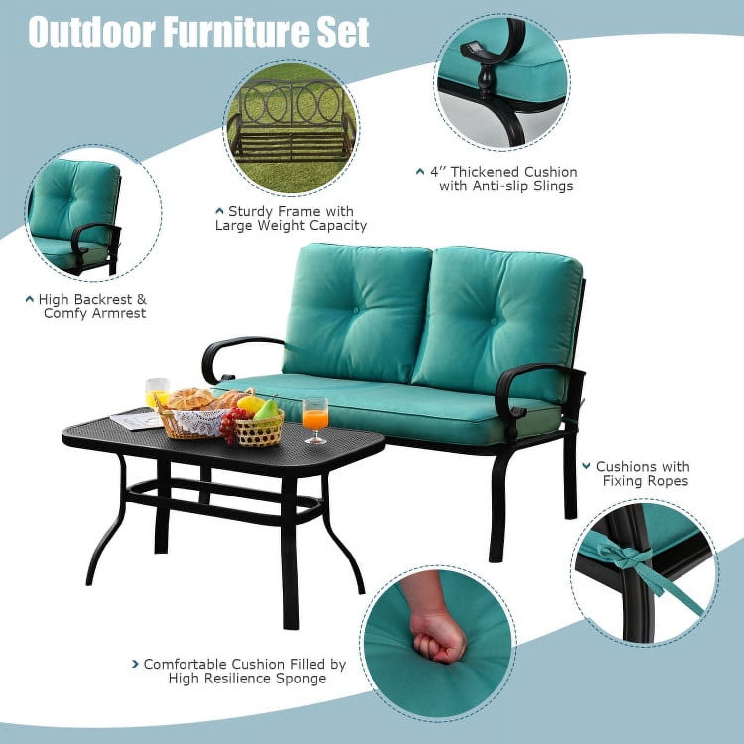 Aimee Lii 2 Pieces Outdoor Patio Furniture Set for Backyard and Poolside, Patio Conversation Sets, Turquoise