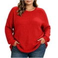 thumbnail image 5 of LEKWK Plus Size Tops for Women Long Sleeve Crewneck Oversized Tops Ribbed Knit Loose Fit Warm Cozy Lounge Fall Winter Outfits Red XL, 5 of 9