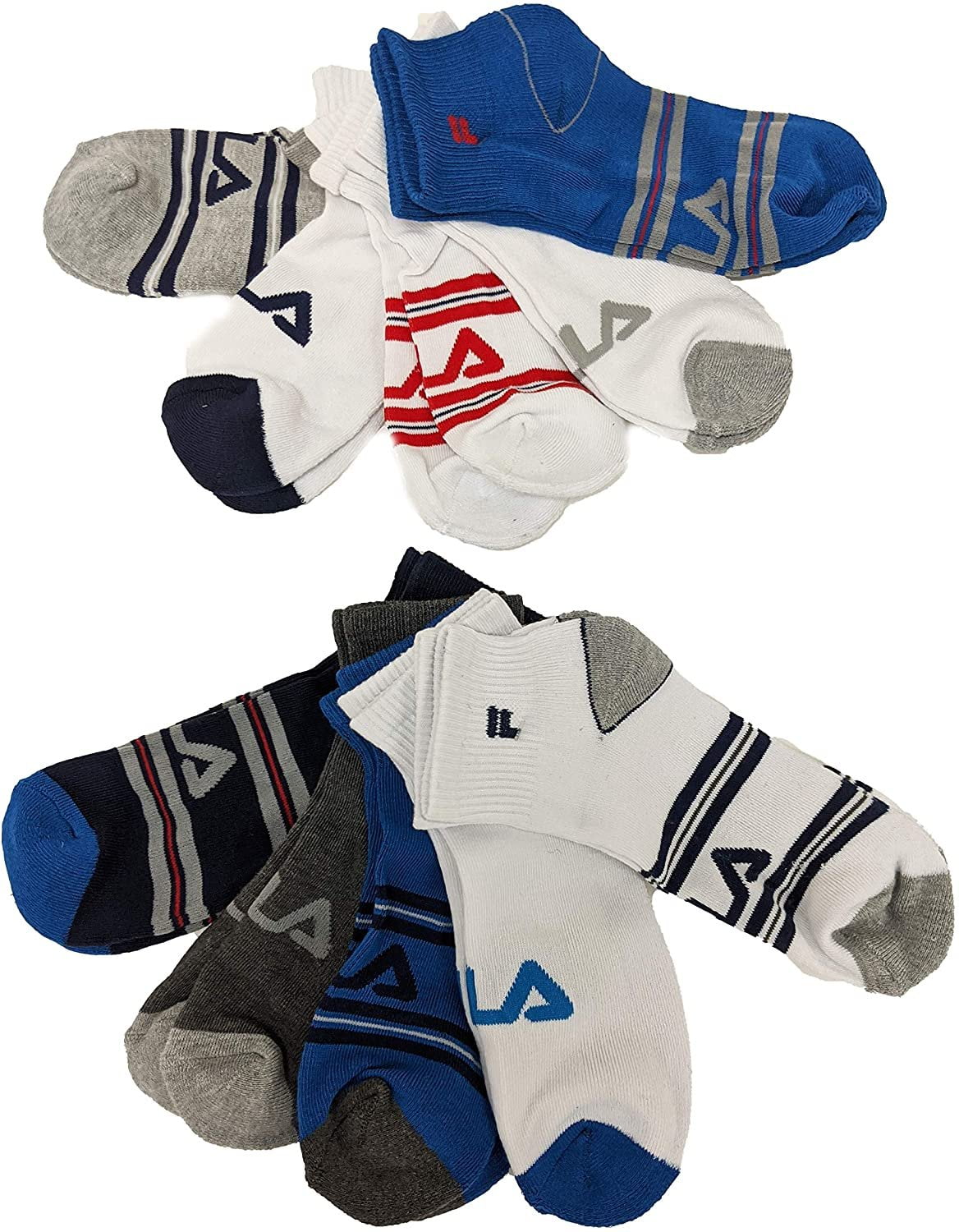 Fila Kids Boys 10-Pack Half Cushion Quarter Socks Logo Stripe - White ...