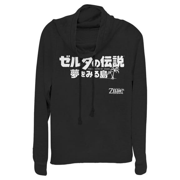 Junior's Nintendo Legend of Zelda Link's Awakening Kanji Character Logo Cowl Neck Sweatshirt Black X Small